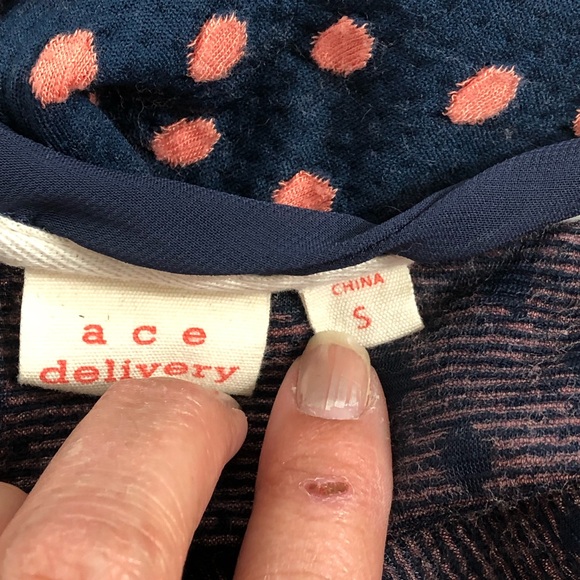 Ace Delivery Polka Dot Twisted Collar Blue Top S - Picture 3 of 7